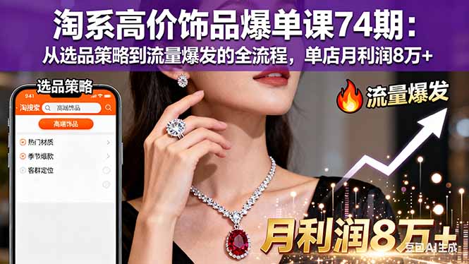 淘系高价饰品爆单课74期：从选品策略到流量爆发的全流程，单店月利润8万+-yunhe