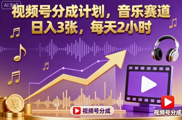 视频号分成计划，音乐赛道，日入3张，每天2小时-yunhe