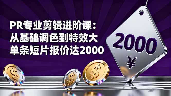 PR专业剪辑进阶课：从基础调色到特效大片的进阶技能，单条短片报价达2000-yunhe