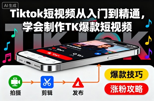 Tiktok短视频从入门到精通，学会制作TK爆款短视频-yunhe