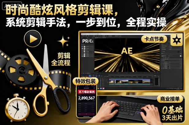 时尚酷炫风格剪辑课，系统剪辑手法，一步到位，全程实操-yunhe