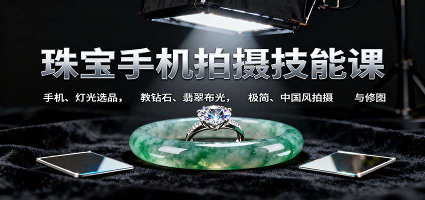 珠宝手机拍摄技能课:手机、 灯光选品，教钻石、翡翠布光，极简、中国风拍摄与修图-yunhe
