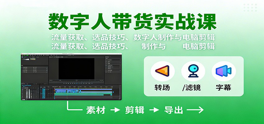 数字人变现实战课：流量获取、选品技巧、数字人制作与电脑剪辑-yunhe
