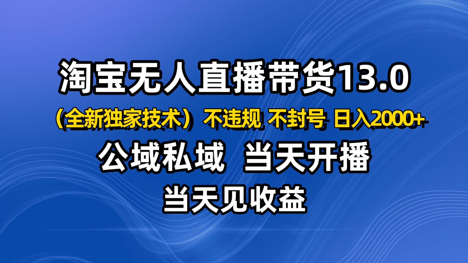 淘宝无人直播13.0，公域私域技术，不封号，不违规 布局下半年旺季赛道，日入2000+-yunhe
