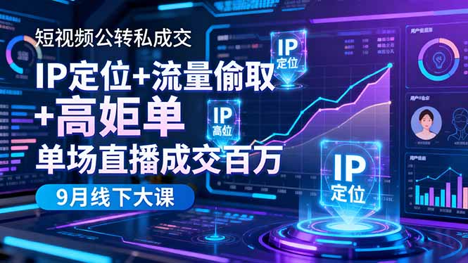 短视频公转私成交9月线下大课，IP定位+流量偷取+高客单，单场直播成交百万-yunhe