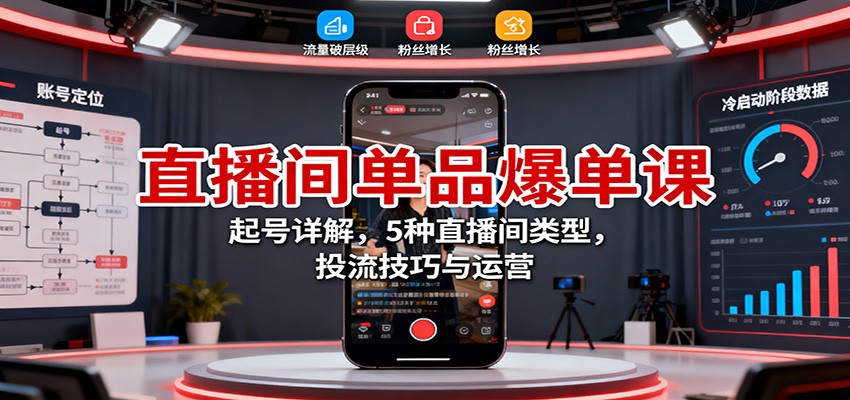 直播间单品爆单课：起号详解，5种直播间类型，投流技巧与运营-yunhe