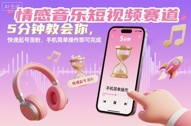 情感音乐短视频赛道，5分钟教会你，快速起号涨粉，手机简单操作即可完成-yunhe